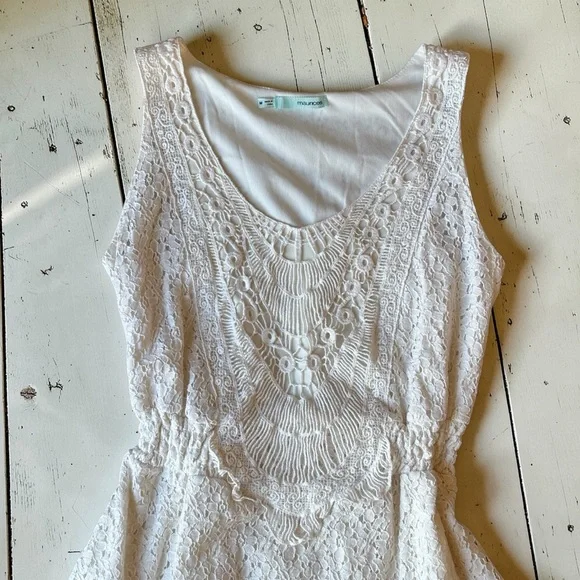 Maurices Cream Boho Lace Dress Size M Sleeveless Fit & Flare Lined - Picture 3 of 8